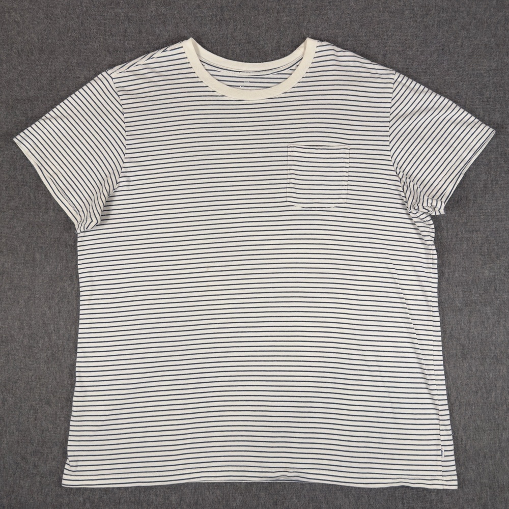 Katin Shirt Mens 2XL White Blue Stripe Cotton Pocket Tee T-Shirt Soft Tagless